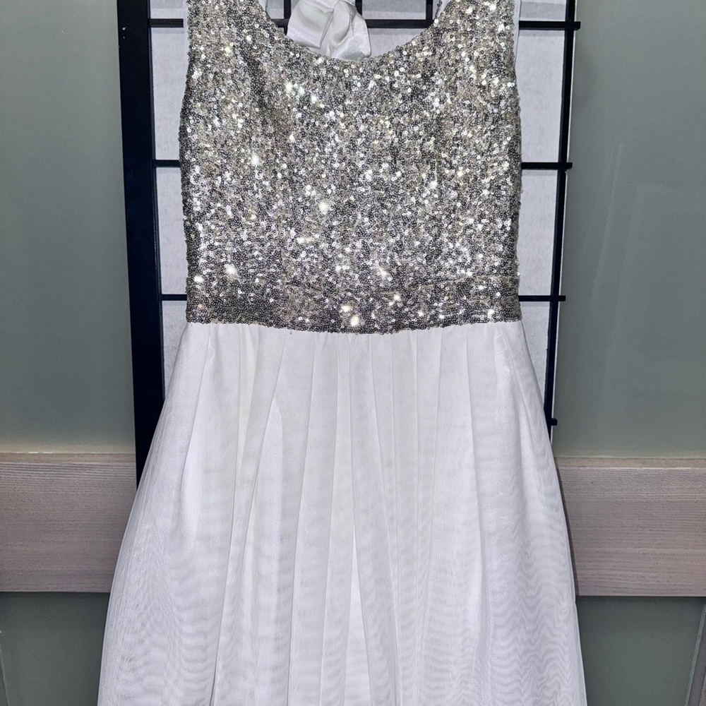 Sparkling Silver and White Kids Dress